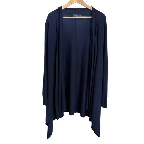 Polo Ralph Lauren Navy Blue Cotton Silk Jersey Open Front Cardigan Sweater - Picture 2 of 7
